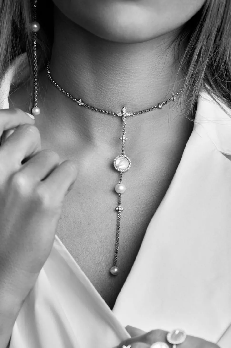 APM Monaco Adjustable Necklace With White Nacre And Pearl Pendant- Necklaces