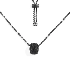 APM Monaco Black Adjustable Necklace With Pave Ring- Necklaces