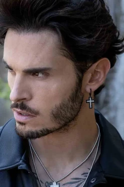 APM Monaco Black Asymmetric Cross Earrings- Earrings