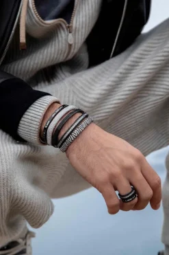 APM Monaco Black Bonheur Morse Code Bangle- Bracelets
