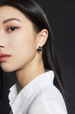 APM Monaco Black Chunky Hoop Earrings- Earrings