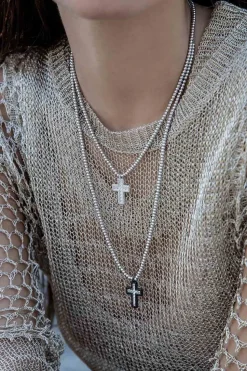 APM Monaco Black Pave Cross Adjustable Necklace With Beads- Necklaces