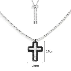 APM Monaco Black Pave Cross Adjustable Necklace With Beads- Necklaces