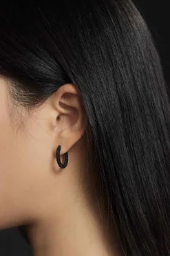 APM Monaco Black Pave Hoop Earrings- Earrings