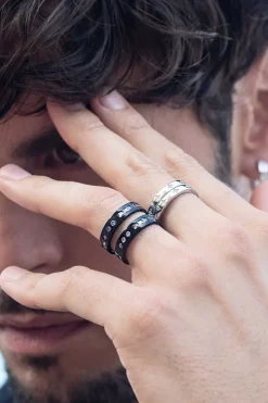 APM Monaco Black Smile Morse Code Ring- Rings