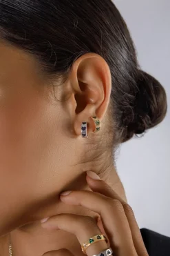 APM Monaco Blue & White Heart Huggie Earrings- Earrings