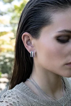 APM Monaco Blue Pave Rectangle Hoop Earrings- Earrings
