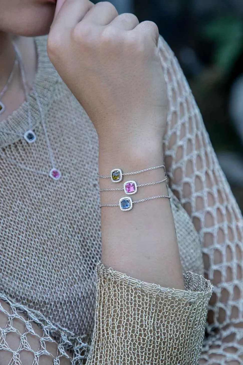 APM Monaco Blue Pave Square Adjustable Bracelet- Bracelets