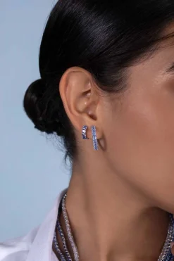 APM Monaco Blue Square Huggie Earrings- Earrings