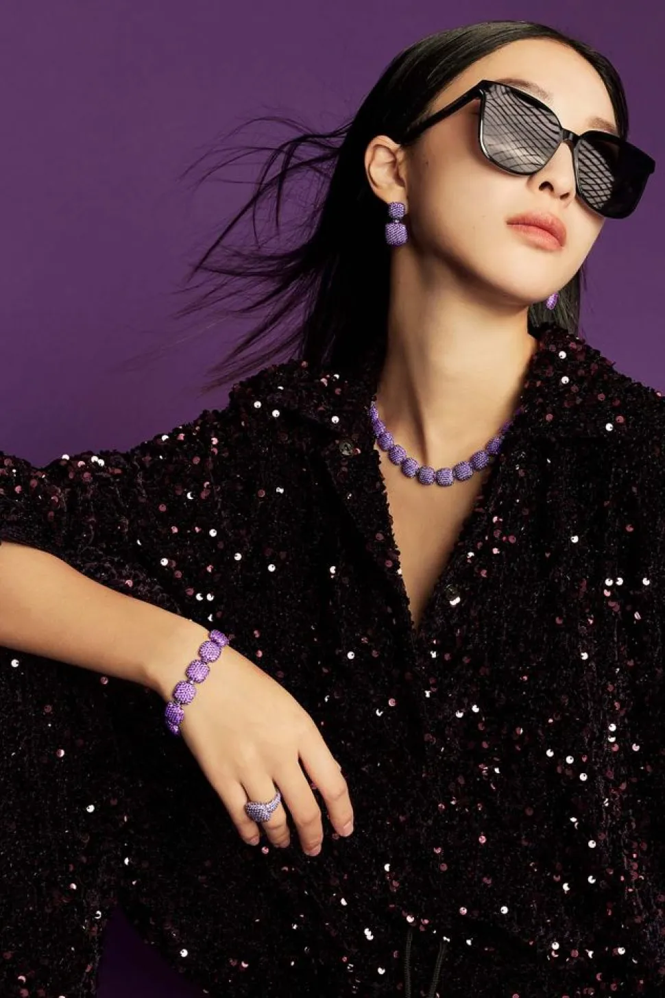 APM Monaco Bold Purple Square Ring- Rings
