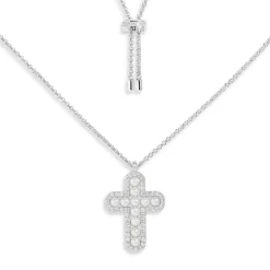 APM Monaco Cross Adjustable Necklace With Pearls- Necklaces
