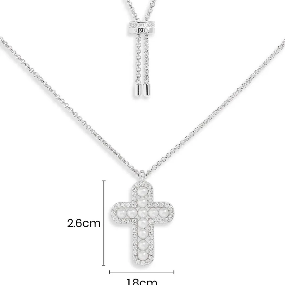 APM Monaco Cross Adjustable Necklace With Pearls- Necklaces