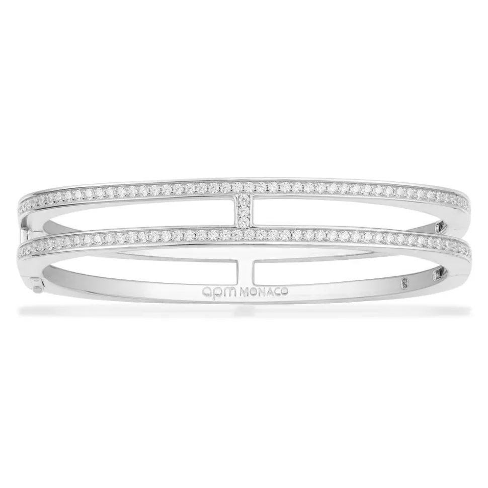 APM Monaco Dainty Double Line Pave Bangle- Bracelets