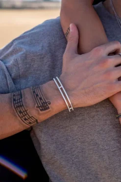 APM Monaco Dainty Double Line Pave Bangle- Bracelets