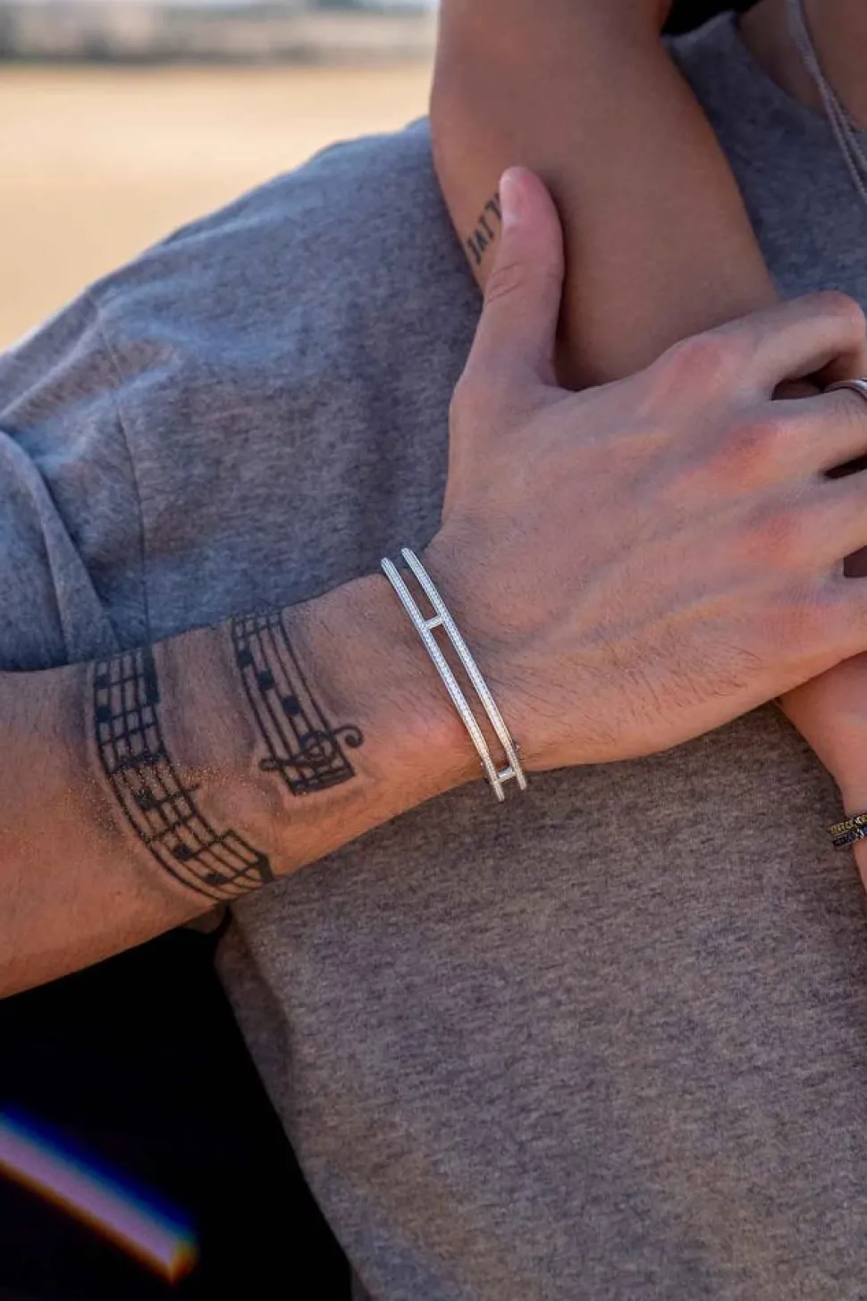 APM Monaco Dainty Double Line Pave Bangle- Bracelets