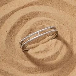 APM Monaco Dainty Double Line Pave Bangle- Bracelets