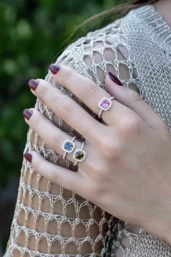 APM Monaco Dainty Fuchsia Square Pave Ring- Rings