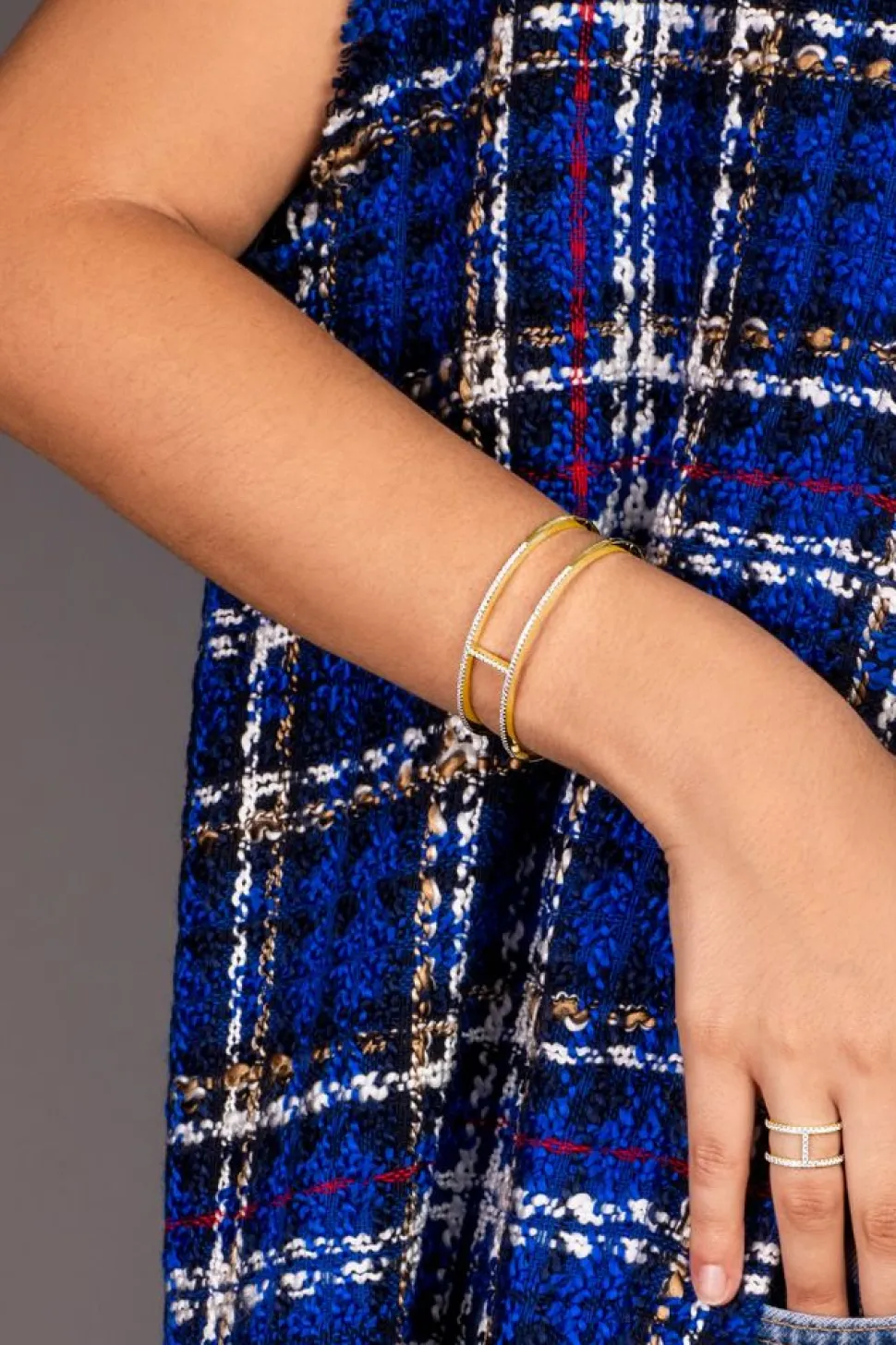 APM Monaco Double Line Paved Cuff- Bracelets