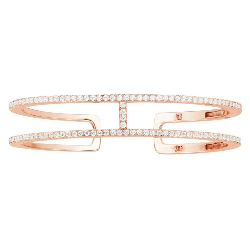 APM Monaco Double Line Paved Cuff- Bracelets