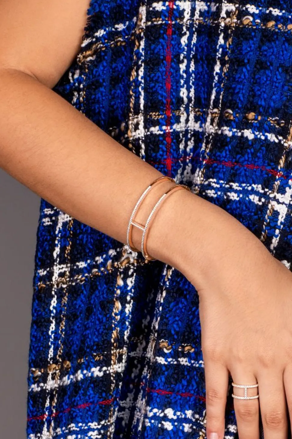 APM Monaco Double Line Paved Cuff- Bracelets