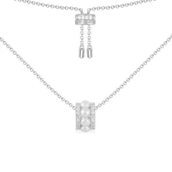 APM Monaco Double Paved Hoop Adjustable Necklace With Pearls- Necklaces