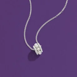 APM Monaco Double Paved Hoop Adjustable Necklace With Pearls- Necklaces