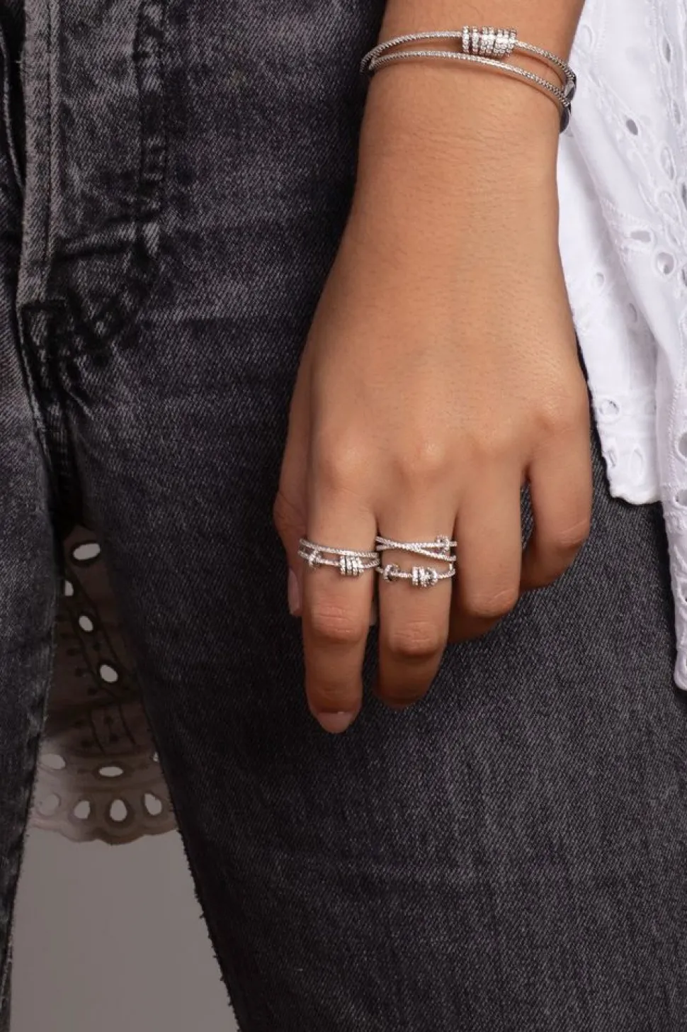 APM Monaco Double Ring With Sliding Hoops- Rings