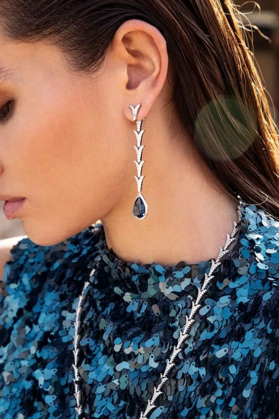 APM Monaco Drop Earrings With Blue Pear Stone- Earrings