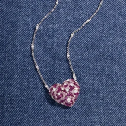 APM Monaco Fuchsia Heart Adjustable Necklace- Necklaces