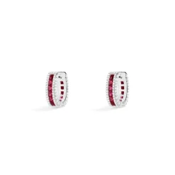 APM Monaco Fuchsia Pave Rectangle Hoop Earrings- Earrings