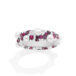 APM Monaco Fuchsia Pave Ring With Pearls- Rings