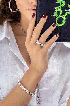 APM Monaco Fuchsia Pave Ring With Pearls- Rings
