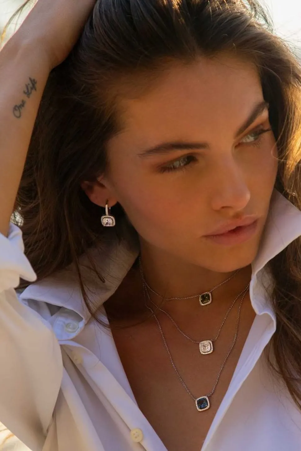 APM Monaco Hoop Earrings With Square Stones- Earrings