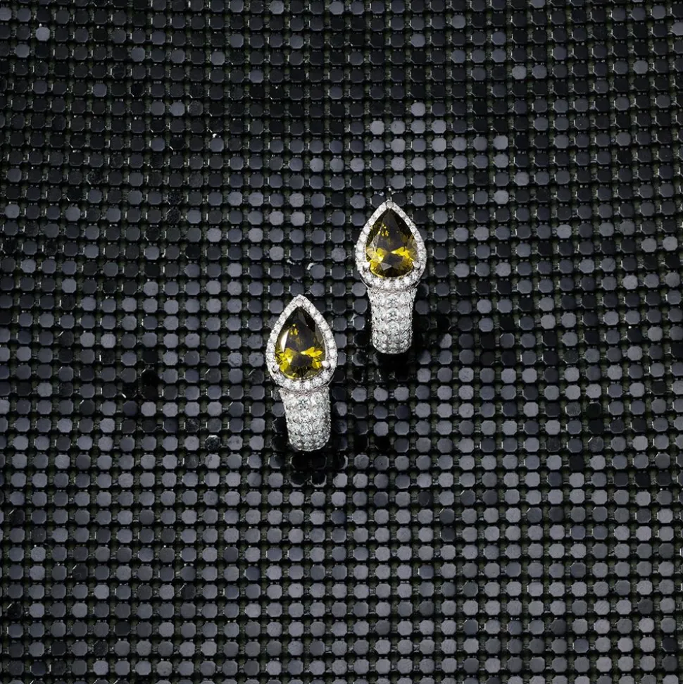 APM Monaco Huggie Earrings With Khaki Pear Stones- Earrings