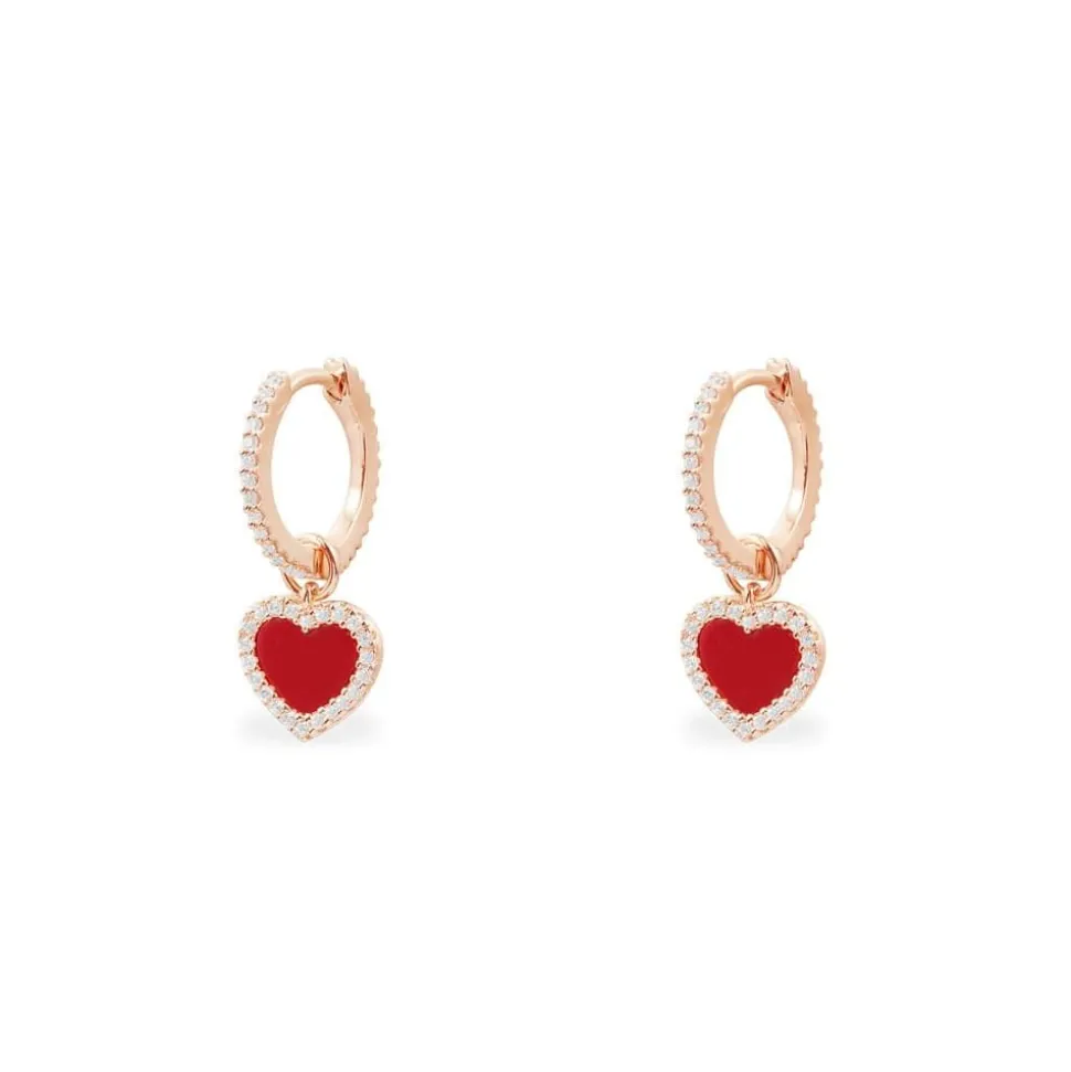 APM Monaco Huggie Earrings With Red Heart- Earrings