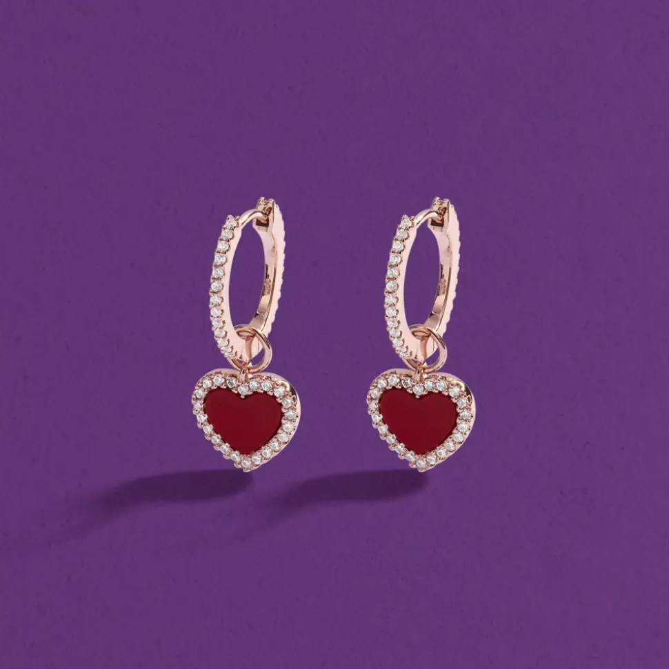 APM Monaco Huggie Earrings With Red Heart- Earrings