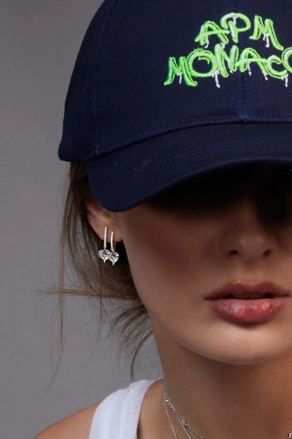 APM Monaco Huggie Earrings With White Heart- Earrings