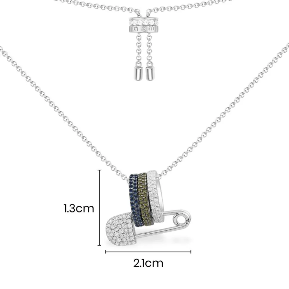 APM Monaco Khaki And Blue Safety Pin Adjustable Necklace- Necklaces