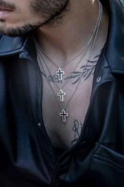 APM Monaco Khaki Pave Cross Adjustable Necklace- Necklaces