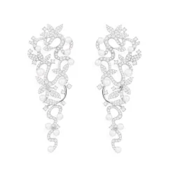 APM Monaco Long Flower Drop Earrings With Pearls- Earrings