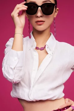 APM Monaco Long Fuchsia Oval Earrings- Earrings