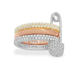 APM Monaco Love, Smile, Bonheur Triple Hoop Safety Pin Ring- Rings