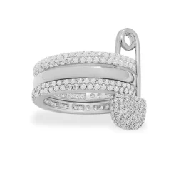 APM Monaco Love, Smile, Bonheur Triple Hoop Safety Pin Ring- Rings