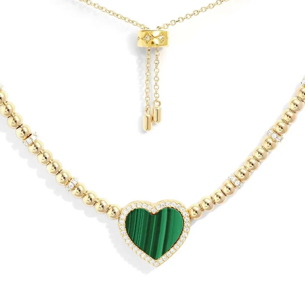 APM Monaco Malachite Heart Adjustable Necklace With Beads- Necklaces