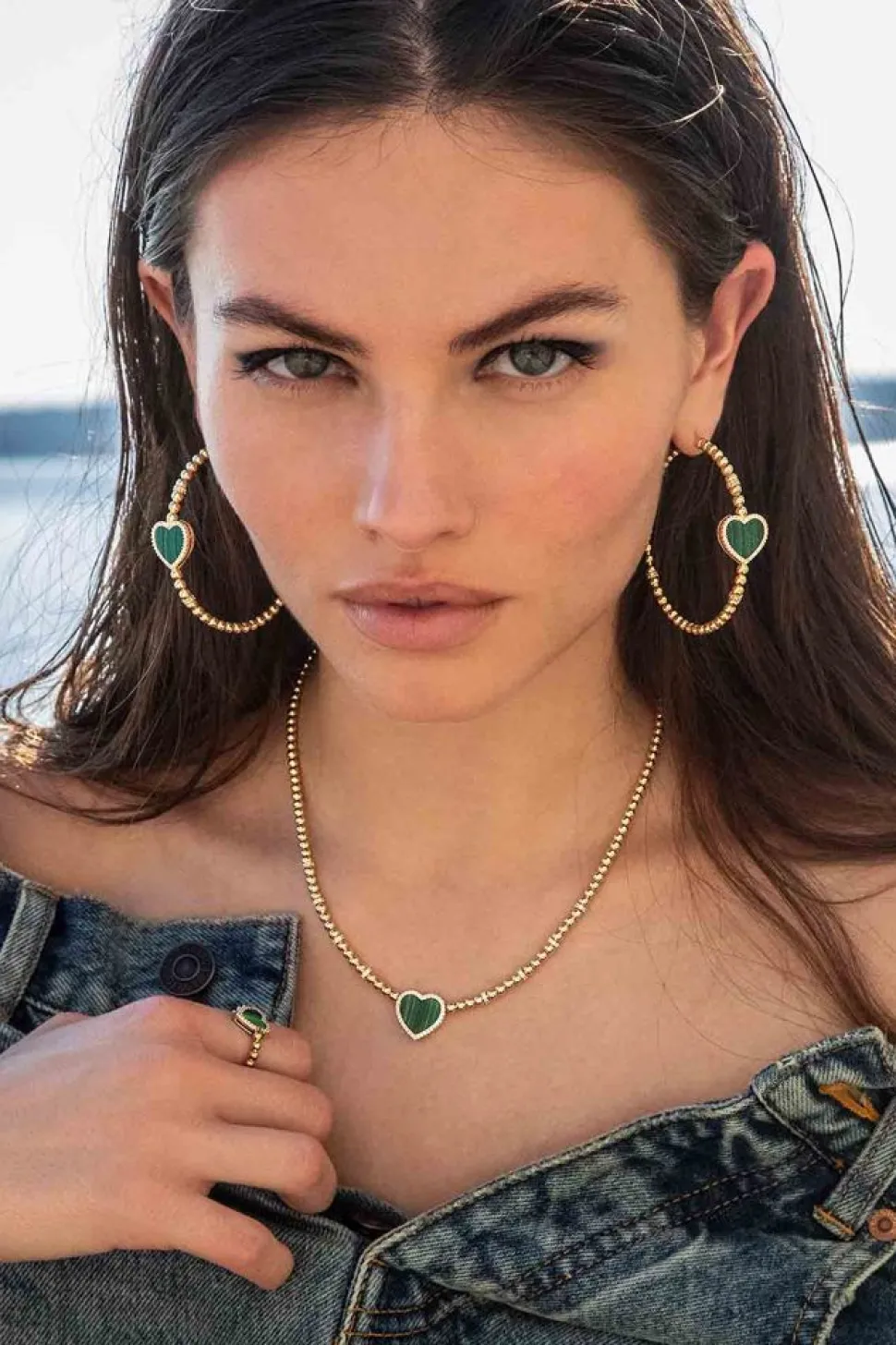 APM Monaco Malachite Heart Adjustable Necklace With Beads- Necklaces