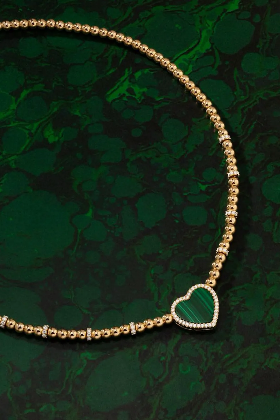 APM Monaco Malachite Heart Adjustable Necklace With Beads- Necklaces