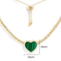 APM Monaco Malachite Heart Adjustable Necklace With Beads- Necklaces