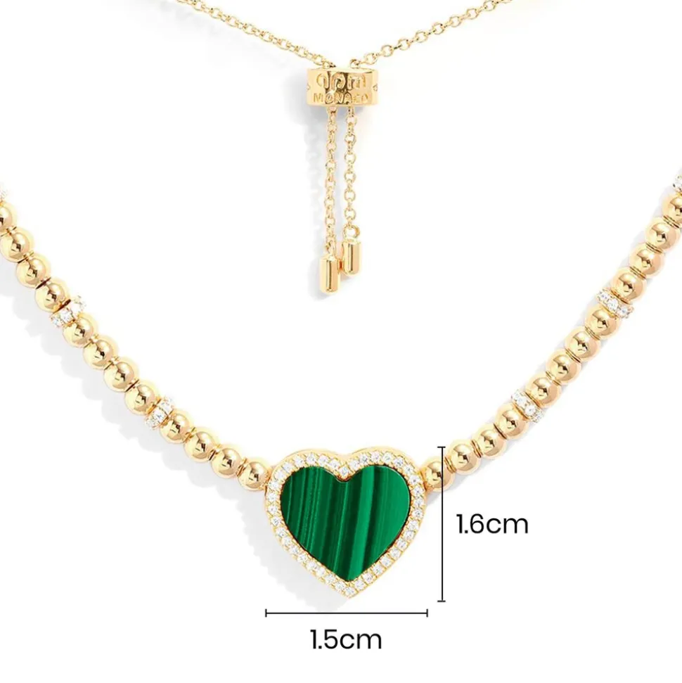 APM Monaco Malachite Heart Adjustable Necklace With Beads- Necklaces