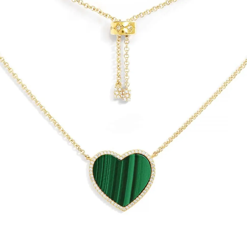 APM Monaco Malachite Heart Adjustable Necklace- Necklaces