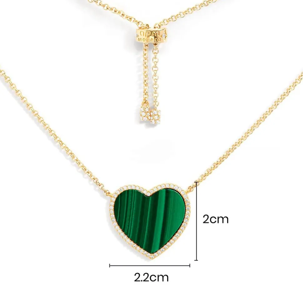 APM Monaco Malachite Heart Adjustable Necklace- Necklaces